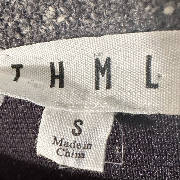 THML Small Heathered Speckled Navy Fringe Red White Blue Stripes Cozy Pullover - Picture 2 of 9